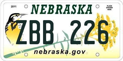 NE license plate ZBB226