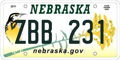 NE license plate ZBB231