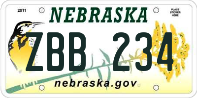 NE license plate ZBB234