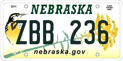 NE license plate ZBB236
