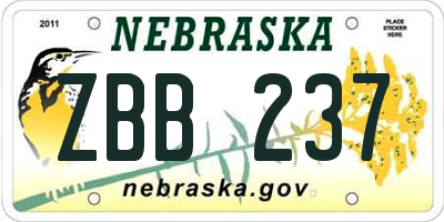 NE license plate ZBB237