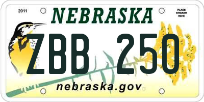 NE license plate ZBB250