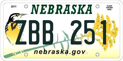 NE license plate ZBB251