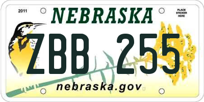 NE license plate ZBB255