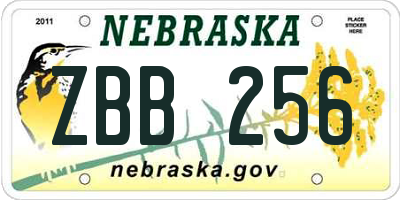 NE license plate ZBB256