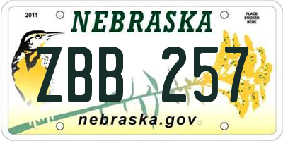 NE license plate ZBB257
