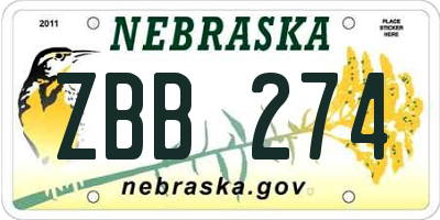 NE license plate ZBB274