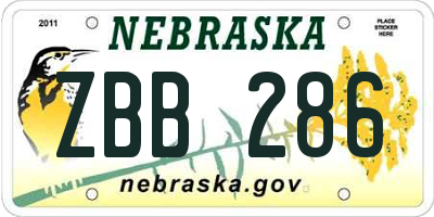 NE license plate ZBB286