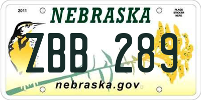 NE license plate ZBB289