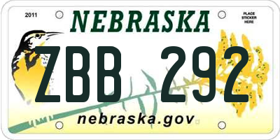 NE license plate ZBB292