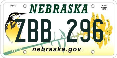 NE license plate ZBB296