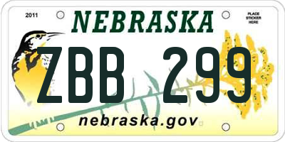 NE license plate ZBB299