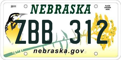 NE license plate ZBB312