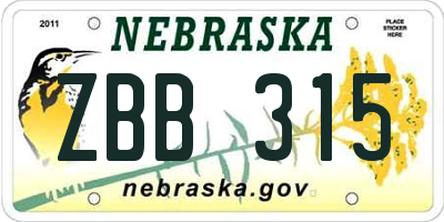 NE license plate ZBB315