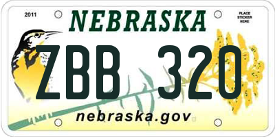 NE license plate ZBB320