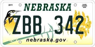 NE license plate ZBB342