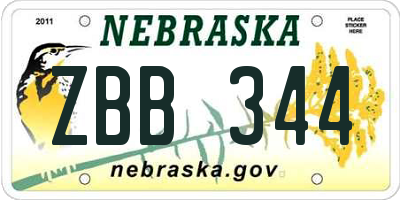NE license plate ZBB344