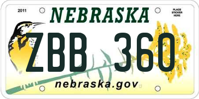 NE license plate ZBB360