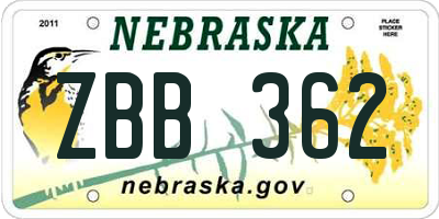 NE license plate ZBB362