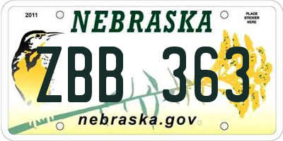 NE license plate ZBB363