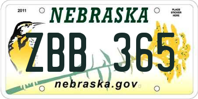 NE license plate ZBB365