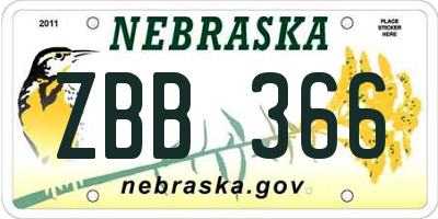 NE license plate ZBB366