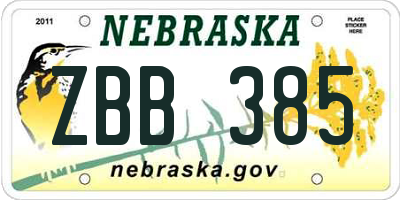 NE license plate ZBB385