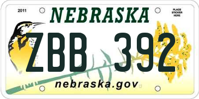 NE license plate ZBB392