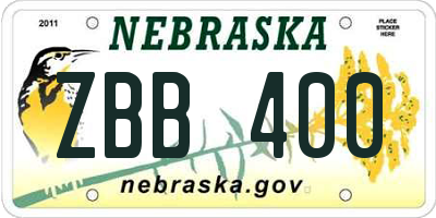 NE license plate ZBB400