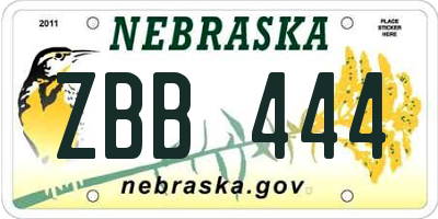 NE license plate ZBB444