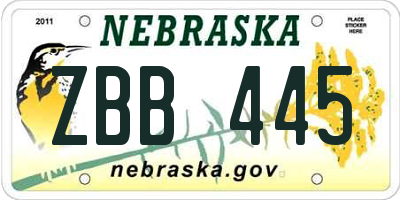 NE license plate ZBB445