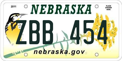 NE license plate ZBB454