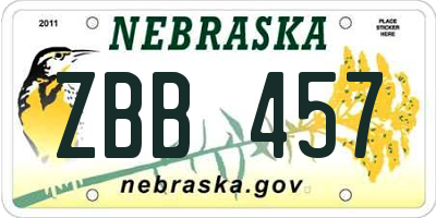 NE license plate ZBB457