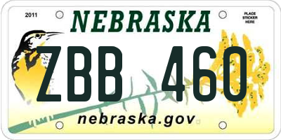 NE license plate ZBB460