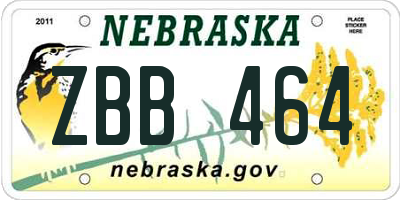 NE license plate ZBB464