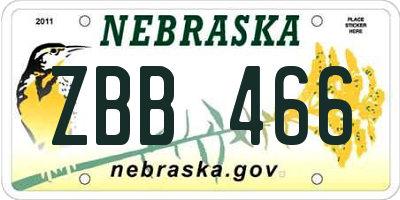 NE license plate ZBB466