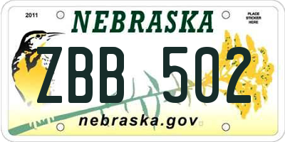NE license plate ZBB502