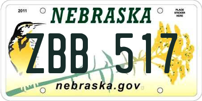 NE license plate ZBB517