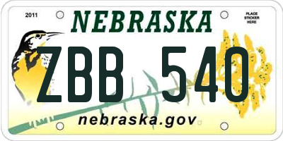 NE license plate ZBB540