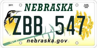 NE license plate ZBB547