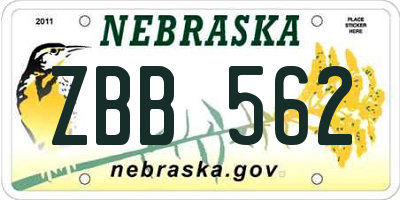 NE license plate ZBB562