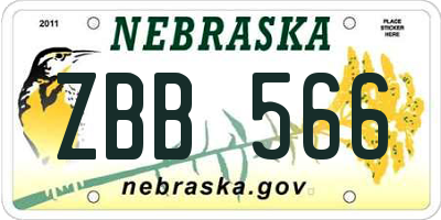 NE license plate ZBB566