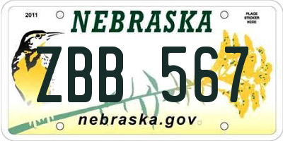 NE license plate ZBB567