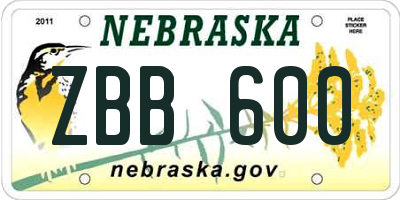 NE license plate ZBB600