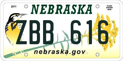 NE license plate ZBB616