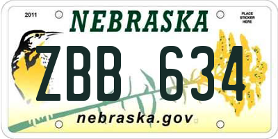 NE license plate ZBB634