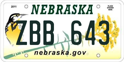 NE license plate ZBB643