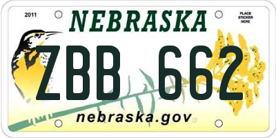 NE license plate ZBB662