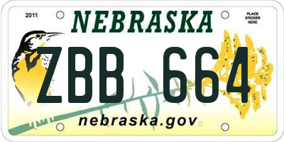 NE license plate ZBB664