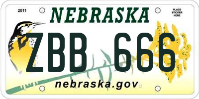 NE license plate ZBB666